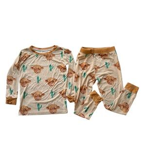 Little One Shop Kids Highland Cow Cactus Bamboo Pajama Set Size 2T